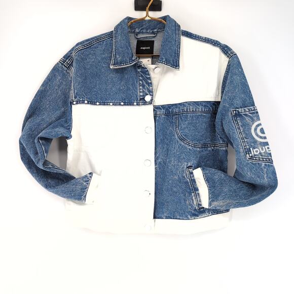 Desigual Striped Patchwork Blue White Denim Chaq Lollypop Jacket - Size M - NWT - Picture 2 of 16